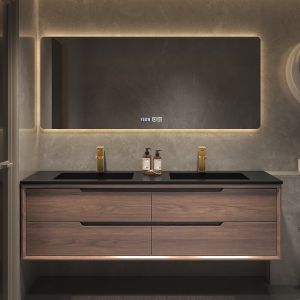 Rectangle LED Mirror Cabinet with Sintered Stone Countertop and Bathroom Storage