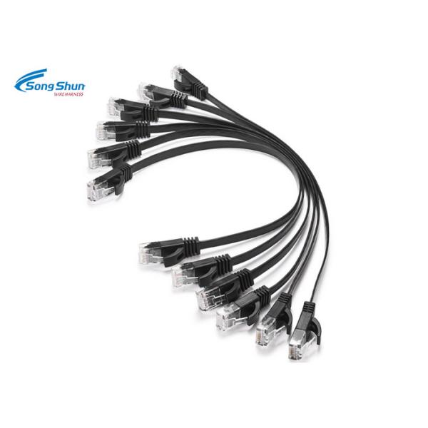 Flat Black Patch Cable Wiring , 250MM 26AWG Cat 5 RJ45 Ethernet Patch Cable