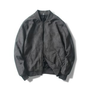 China Oem Factory Manufacturer Custom Logo Causal Slim Fit Cotton Suede Leather  Zip Up  Bomber Jackets on sale