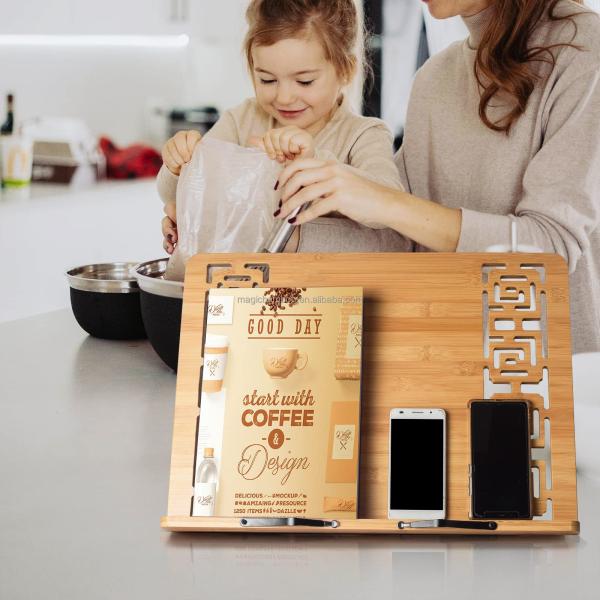 Rectangle Shaped Natural Bamboo Book Stand Tablet Holder with Retro Hollow Appearance