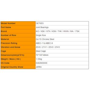 IKO Ball Joint Rod End Bearings GE70EES GE70ES 2RS 70*105*49