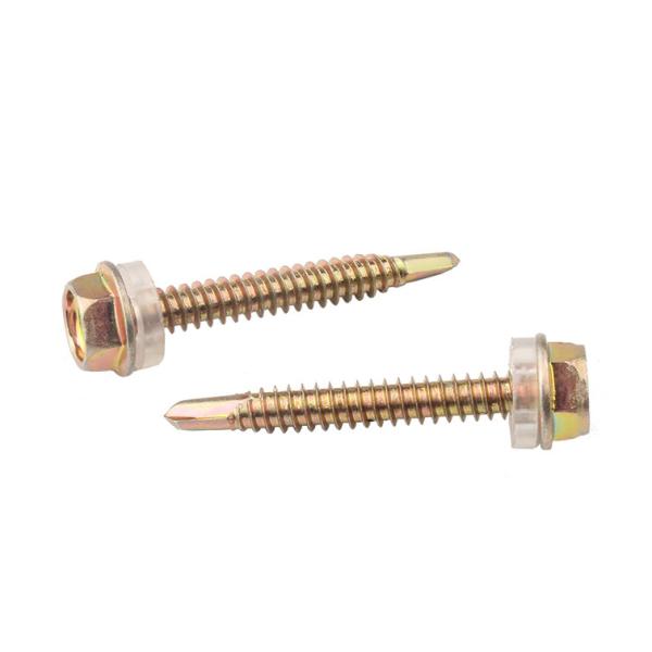 DIN7504K Yellow Chromated Steel Hexagon Flange Head Self Drilling Screws With EPDM Washer