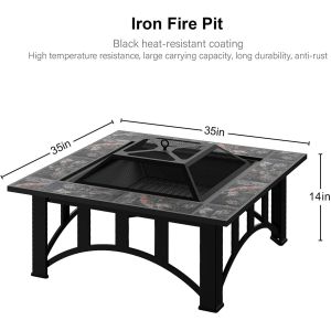 Outside Table Square Patio Outdoor Barbecue Fire Pit With Ceramic Tile