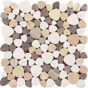 Cheap Black And White Glass Mosaic Tiles , 3D Triangle Round Marble Mosaic Wall Tile 30x30 for sale
