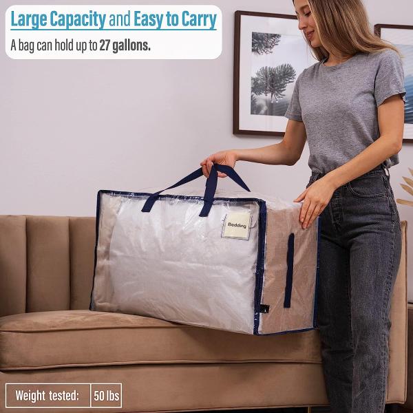Heavy Duty Extra Large Moving Bags W/Backpack Straps - Strong Handles & Zippers, Storage Totes For Space Saving