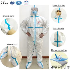 SF Hooded Non Woven Hazmat Suit Full Body Protection Suit With Boots Cover