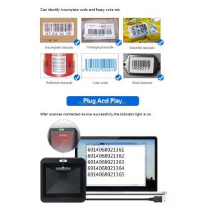 One Million Pixels Desktop Barcode Scanner High Speed Handsfree 2D Bar Code