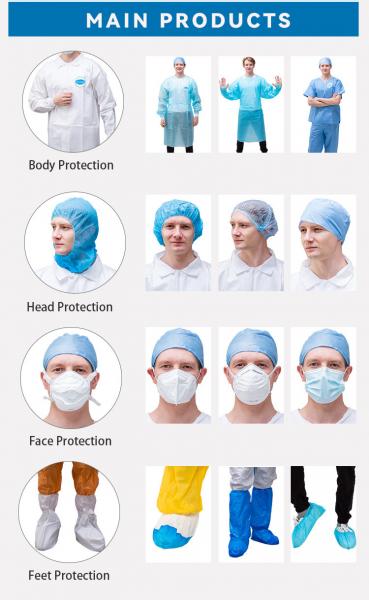 EN14126 Type 4 5 6 Disposable PPE Clothing Work Protective Medical With 3 Panel Hood