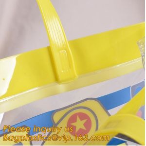 PVC plastic shopping bag transparent handle bags,Waterproof recycled handle