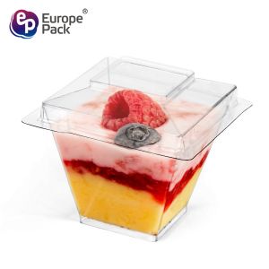 China High quality square shape 58ml disposable clear cute plastic cup with lid on sale