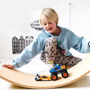 China Custom Natural Wood Multifunction Rocker Kids wooden Montessori Fitness Curvy Board on sale