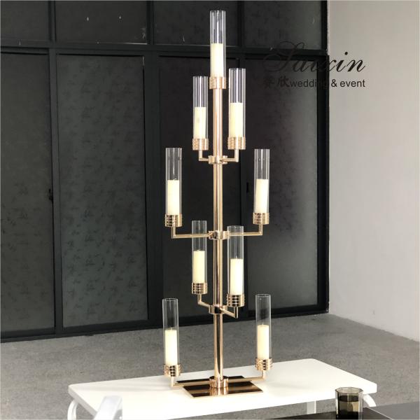 ZT-558 Bling New wedding decoration gold candle holder 9 arms crystal candelabra