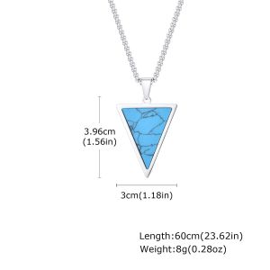 China Custom Triangular Stainless Steel Inlaid Turquoise Pendant for Men Length 60cm 23.62in on sale