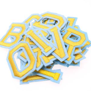 Letter Image Custom Woven Patches Embroidery Multicolor With Stitch Border