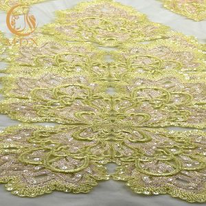 Romantic Custom Made Embroidered Mesh Lace Fabric Polyester 140cm Width