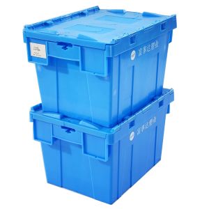 Stackable Nestable Plastic Crates with Attached Lid Totes External Size 400*300