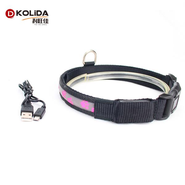 Custom Nylon Led Light Up Dog Collar / Flashing Dog Collar Safety Dog Led Light For Collar