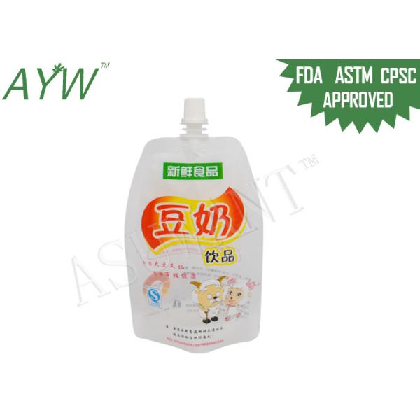 Quality Transparent Food Grade Plastic Bag For Liquids , Stand Up Spout Pouch For QC Nutritious Soymilk wholesale