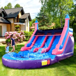 Cheap Outdoor Commercial Double Lane Inflatable Water Slides With Pool for sale