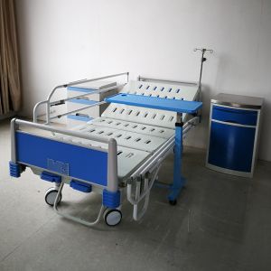 Cheap 2-Function Manual Hospital Bed With Full-Length Iron Side Rails, IV Pole, Bedside Table &amp; Cabinet for sale