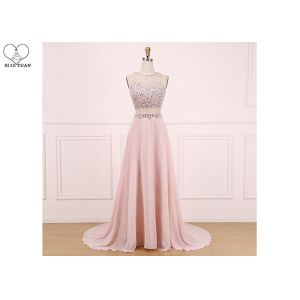 Cheap Sweep Train A Line Ball Gown , Beaded Chiffon Blush Pink Prom Dress Sleeveless for sale