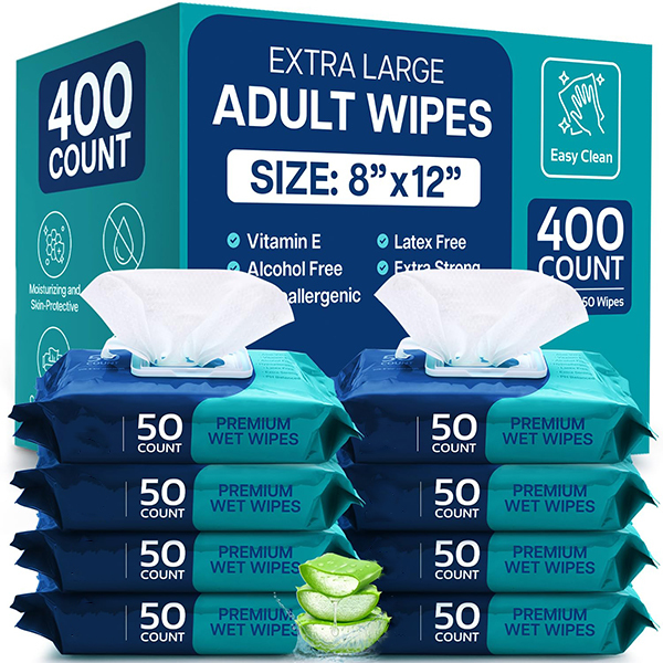 Wholesale 8“ x 12” (400 count) Aloe Vera, Vitamin E Body Wipes for Adults