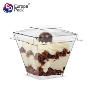 High quality square shape 58ml disposable clear cute plastic cup with lid