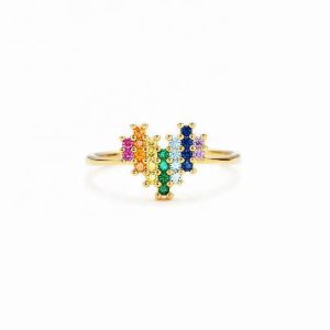 Wedding Engagement Ring in 18K Gold with Cute Heart Shape Design and Rainbow