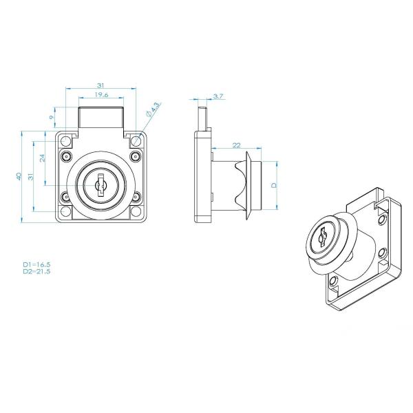 136-22 Steel desk drawer Lock