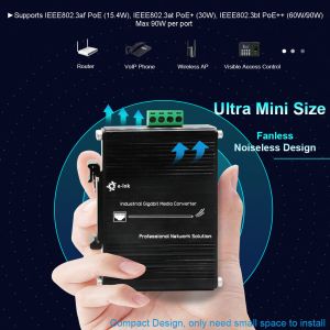 Mini Industrial 2-Port 1000Mbps 802.3bt 90W PoE Switch With 2-Port SFP Fiber