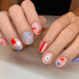 Cheap OEM Mixed Color Star Stripes Style Nail Tip Flash Ins Style Artificial Fingernails Set for sale