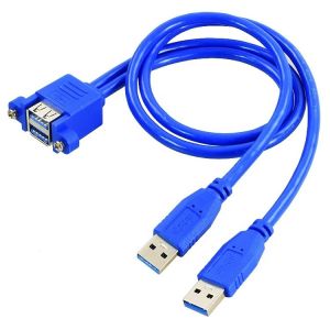 China Dual Type A Male to Female Panel Mount USB 3.0 Extension Cable on sale