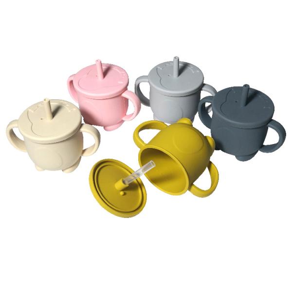 Quality 200ml Reusable Kids Drinking Water Silicone Straw Cup With Handle wholesale