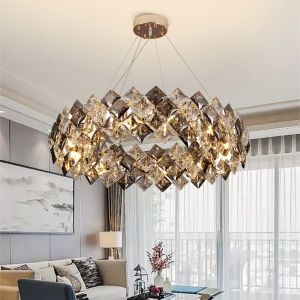 Led chandelier Living room decoration simple dimmer round hanging crystal lamp