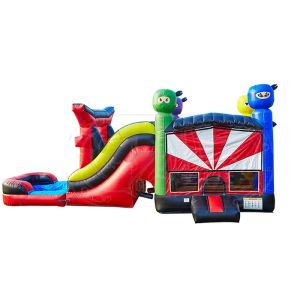 Flame Resistant Inflatable Jumping Castle / 5 In 1 Bouncy Castle With Slide