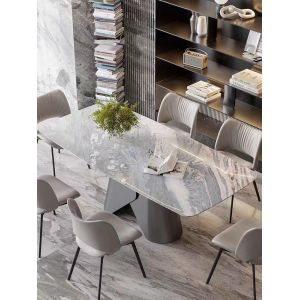 Big Size Boat Shape Base Ceramic Marble Top Dining Table With 8-10 Chairs