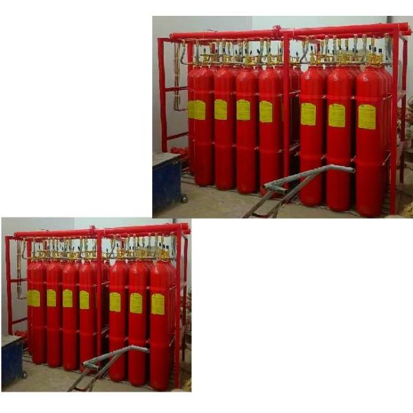 Highly efficient mixed gas fire extinguishing system can be used in manned