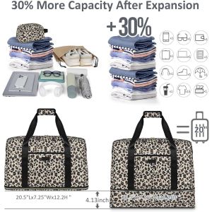 Leopard Expandable Large Weekender Overnight Waterproof Carry on Shoulder Tote