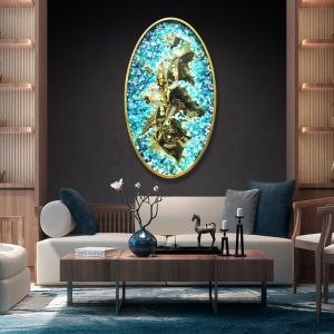 Round Abstract 3D Metal Art Painting Handmade Ink Paintings Wall Arts With Frame