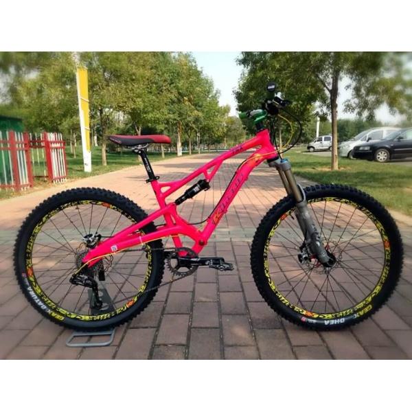 Full Suspension Trail Mountain Bike Frame Red / Yellow Color 124mm Travel