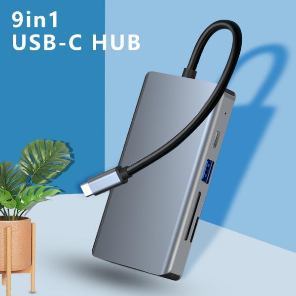 Quality C hub USB Multiport Adapter 9in 1 With 4K HDMI SD Card HDMI1.4 VGA 3.5mini Jack wholesale