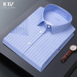 Men's Formal Short Sleeve Dress Shirts with Non-Iron Sequin Design in Various