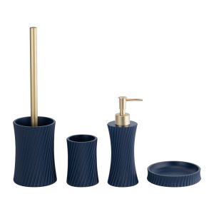 China Polyresin bath accessories sets swirl shape with sand color hand soap bottle toilet brush holder modern bath accessories polyresin soap dispenser on sale