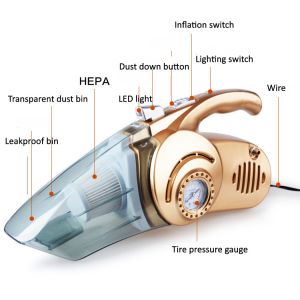 Multifunction Automotive Vacuum Cleaner With Inflator Tire Pressure Gauge