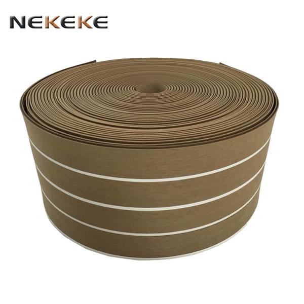 Quality Customized Slip Resistant PVC Deck Flooring Teak Color White Strip For Yachts wholesale