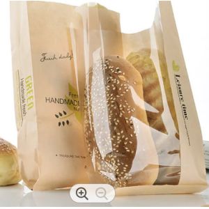 Reusable Kraft Paper Plastic Bread Bags With Window Biodegradable Odm