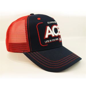 Anniversary Red Mesh 5 Panel Trucker Cap Custom Logo 3D Letter Embroidery Blank