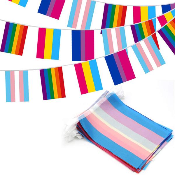 Decorative LGBT Flag Polyester Rainbow Pride Bunting Flying Style