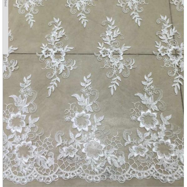Quality Apparel Accessories Mesh Based Embroidery Lace Fabric Ivory Color wholesale