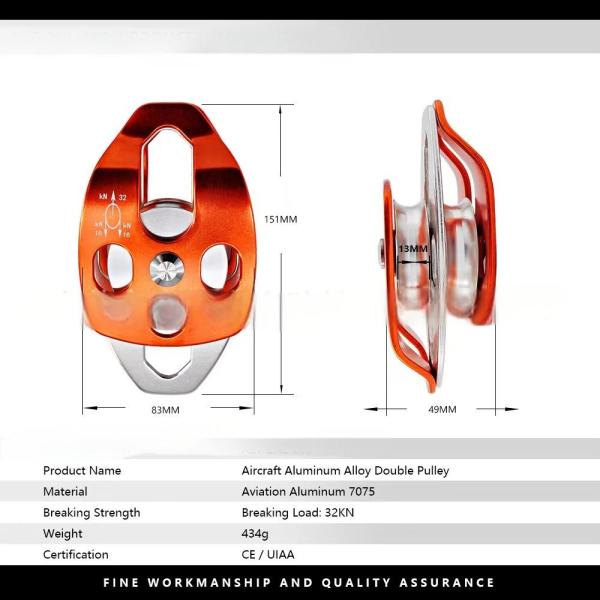Galvanized 7075 Aluminum Portable Pulley System for High Altitude Transport and Climbing
